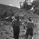 Soldiers watch an Air America helicopter land in Ban Hat Bay, Laos, 1961